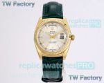 Replica TW Factory Rolex Day-Date 36MM White Dial Yellow Gold Case Watch 